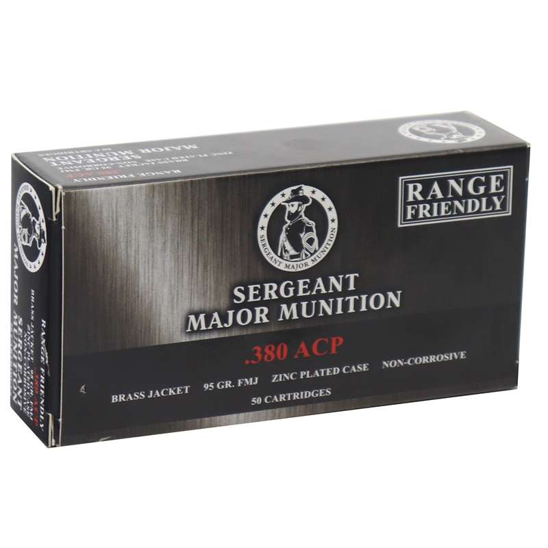 Sergeant Major Munition 380 ACP Ammo 95 Gr FMJ Zinc Plated Steel Case